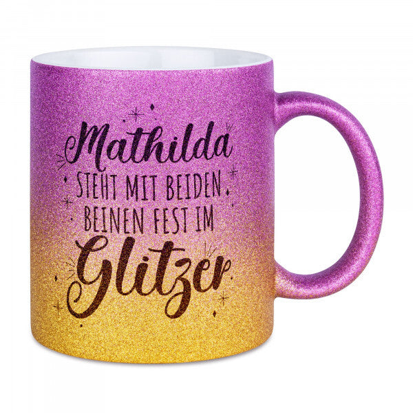 Glitzertasse mit Farbverlauf | Pink/Gelb