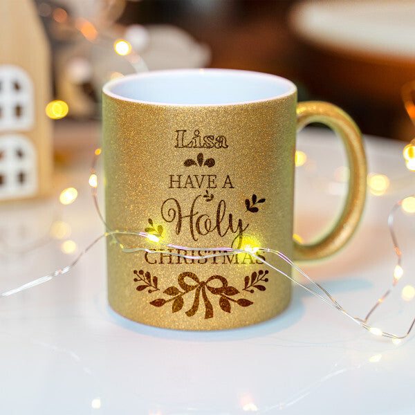 Glitzertasse mit Glitzerpartikeln | Gold